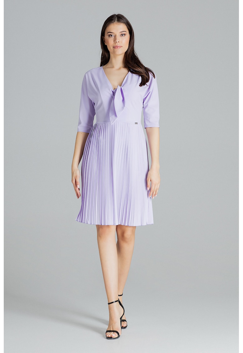 Rochie model L076 - decolteu in V - maneca scurta - violet - poliester 95% elastan 5% -