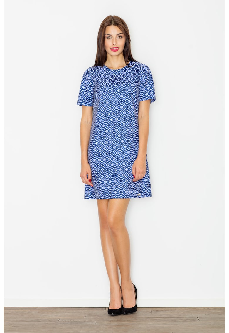 Rochie bleumarin - model geometric - poliester