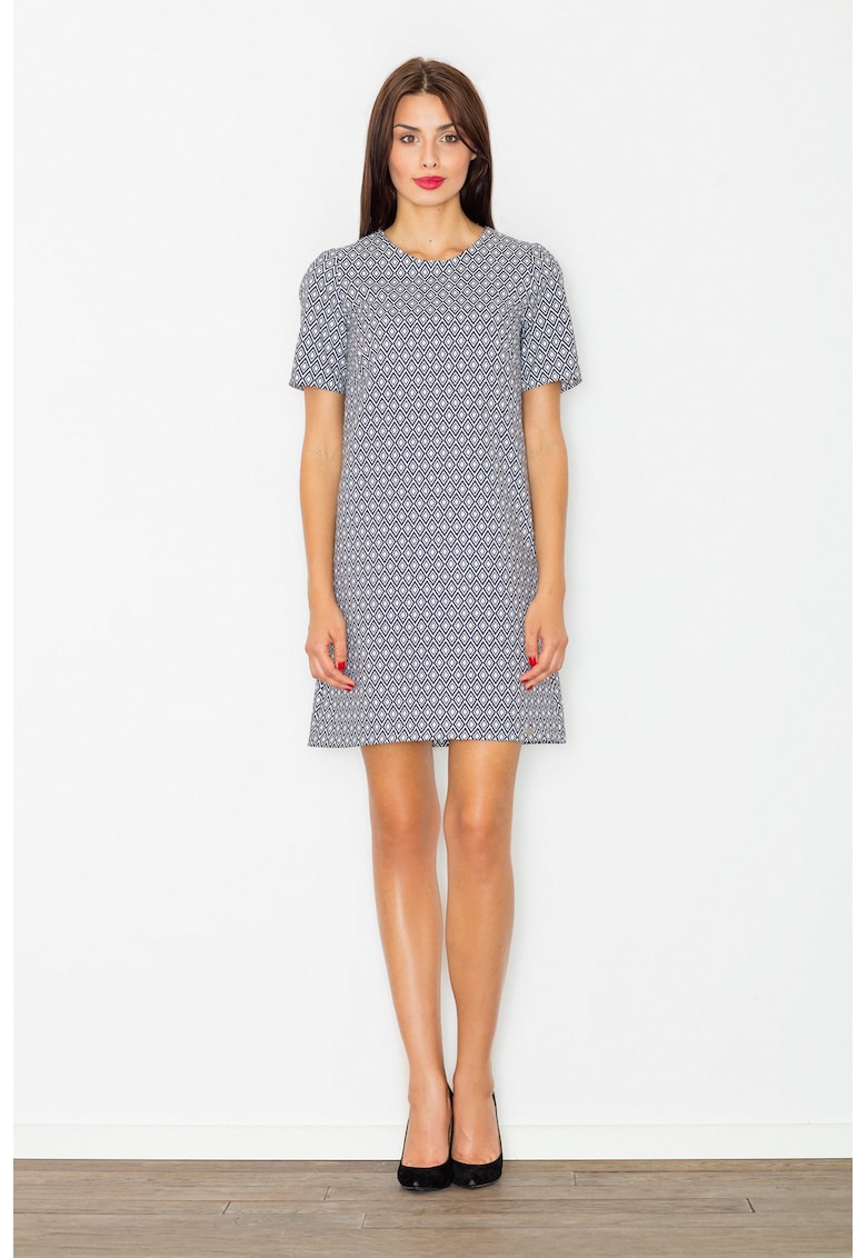 Rochie M519 - albastru - alb - poliester