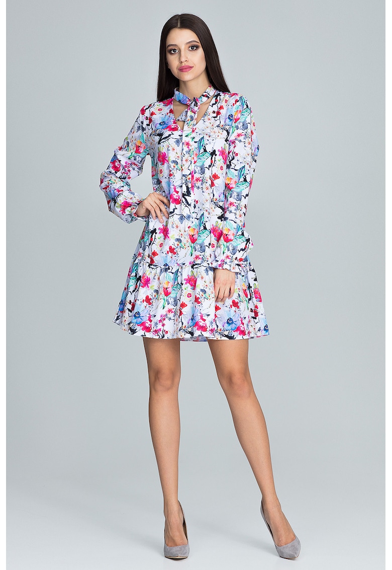 Rochie M599 - florala - multicolor - maneci lungi - poliester - Rochie M599 - florala - multicolor - maneci lungi - poliester -