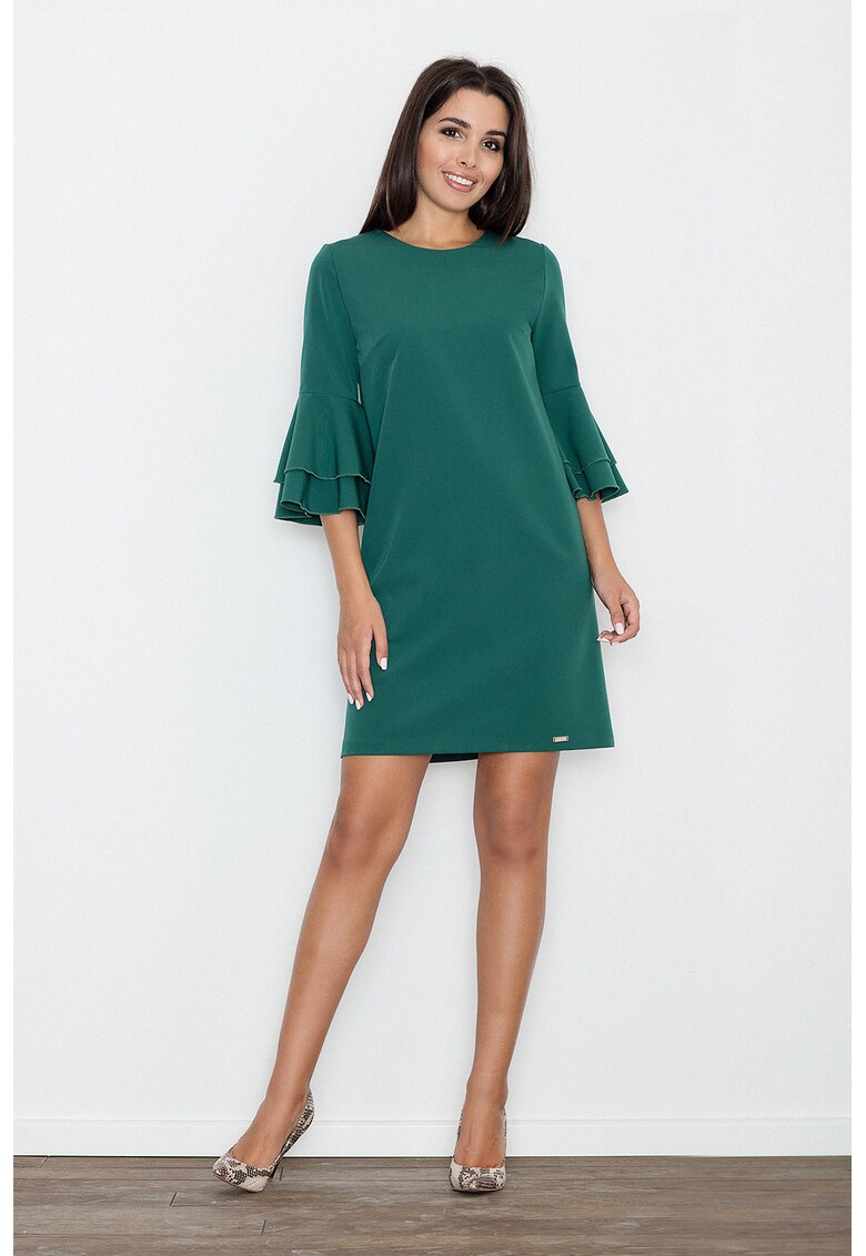 Rochie eleganta M564 - verde - cu volane - poliester - viscoza -