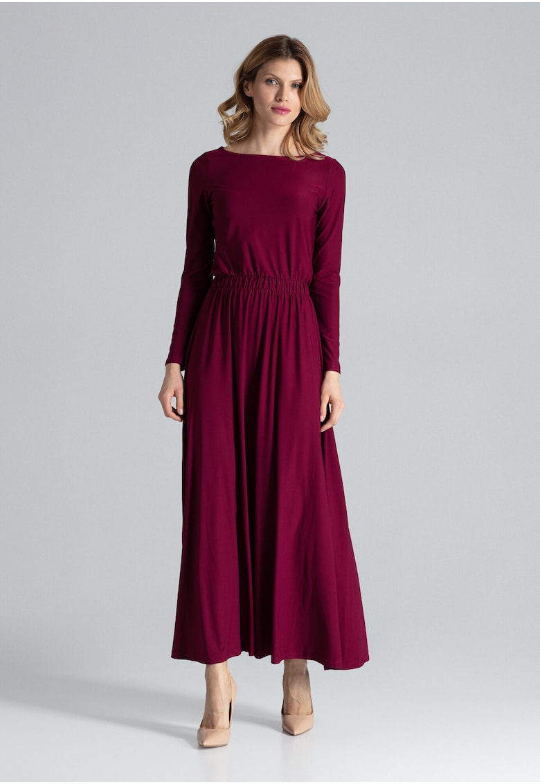 Rochie maxi  burgundy - maneci lungi - poliester