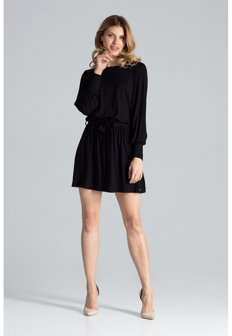 Rochie mini maneci lungi - neagra - viscoza