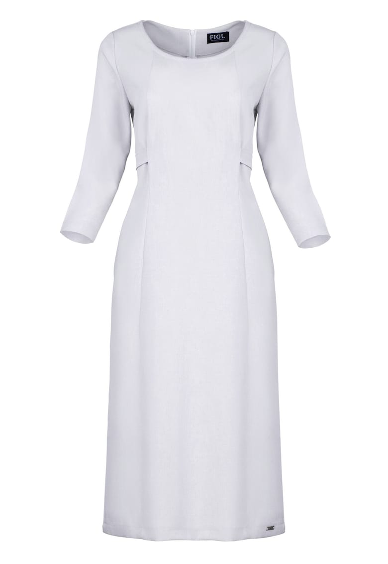 Rochie midi gri - maneci 3/4 - poliester