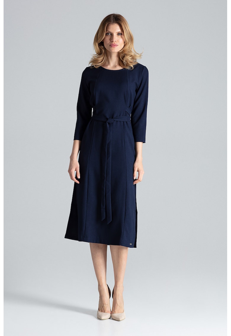 Rochie midi  bleumarin - eleganta - cu fante - poliester