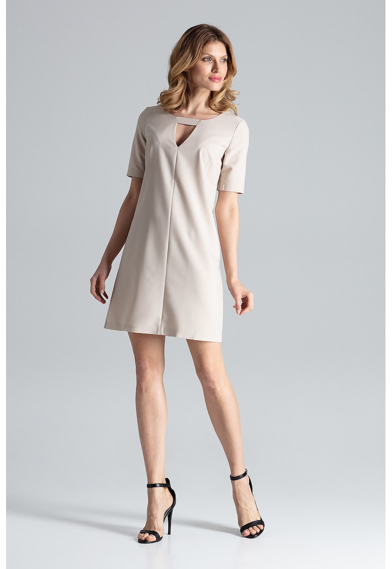 Rochie mini  bej - eleganta - decolteu decupat - poliester