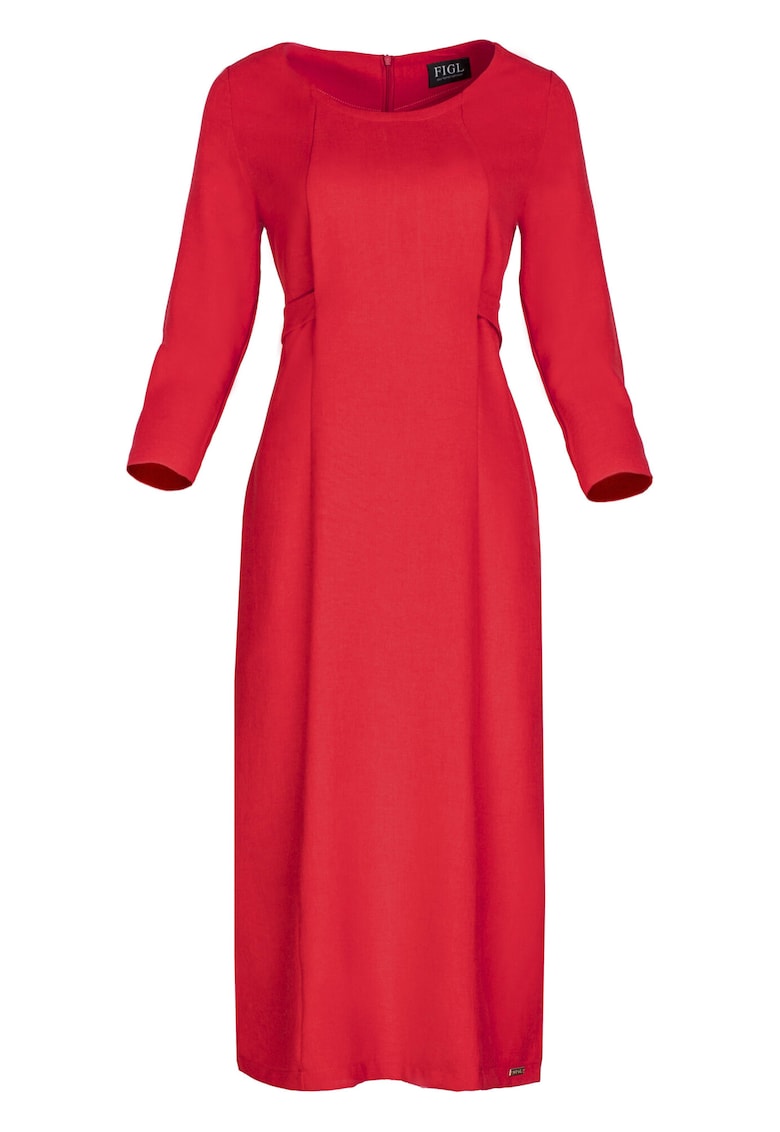 Rochie midi rosie - cu curea - poliester 100% -