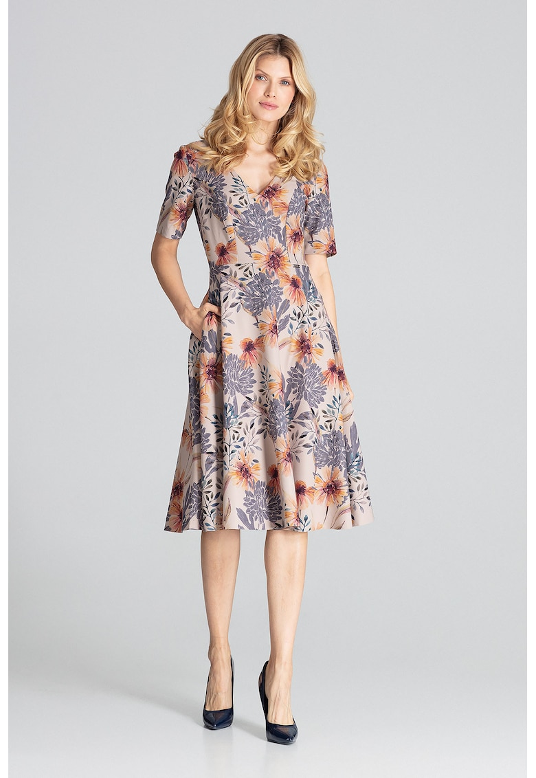 Rochie midi model M673 - floral - multicolor - poliester 100%