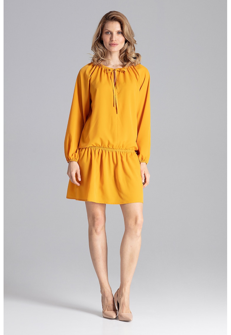 Rochie mini - galbena - volane - vara - poliester