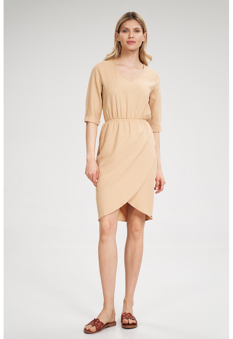 Rochie bej - maneci scurte - poliester - Bej