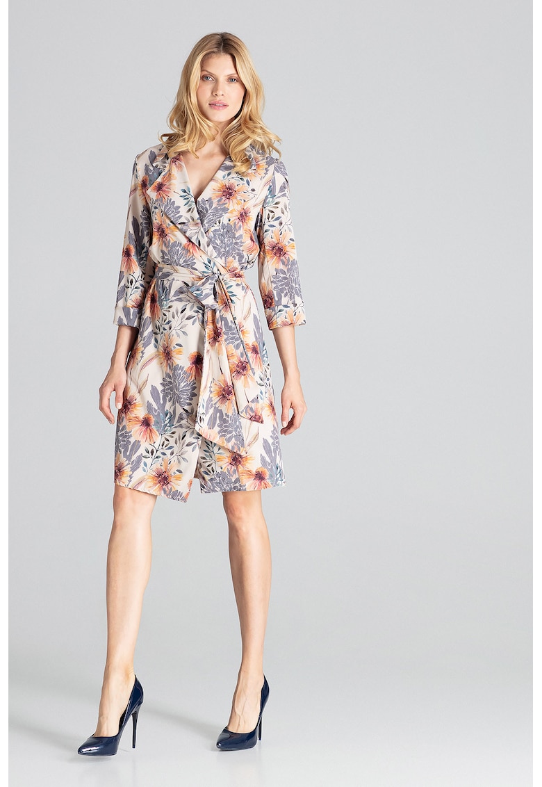 Rochie M680 - imprimeu floral - multicolor - midi - poliester
