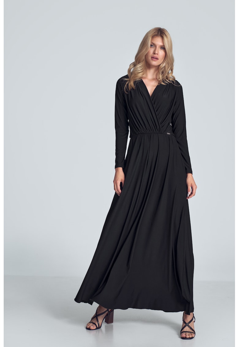 Rochie maxi neagra model M705 - maneci lungi - negru - poliester