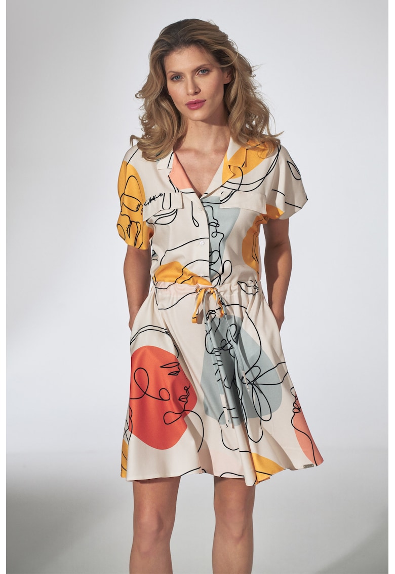 Rochie de vara - model descheiat - multicolor - poliester