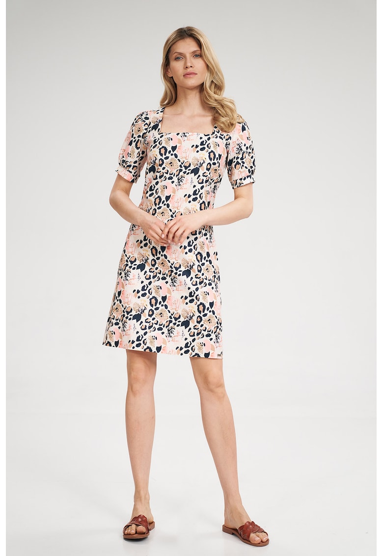 Rochie mini model floral - decolteu patrat - vara - poliester