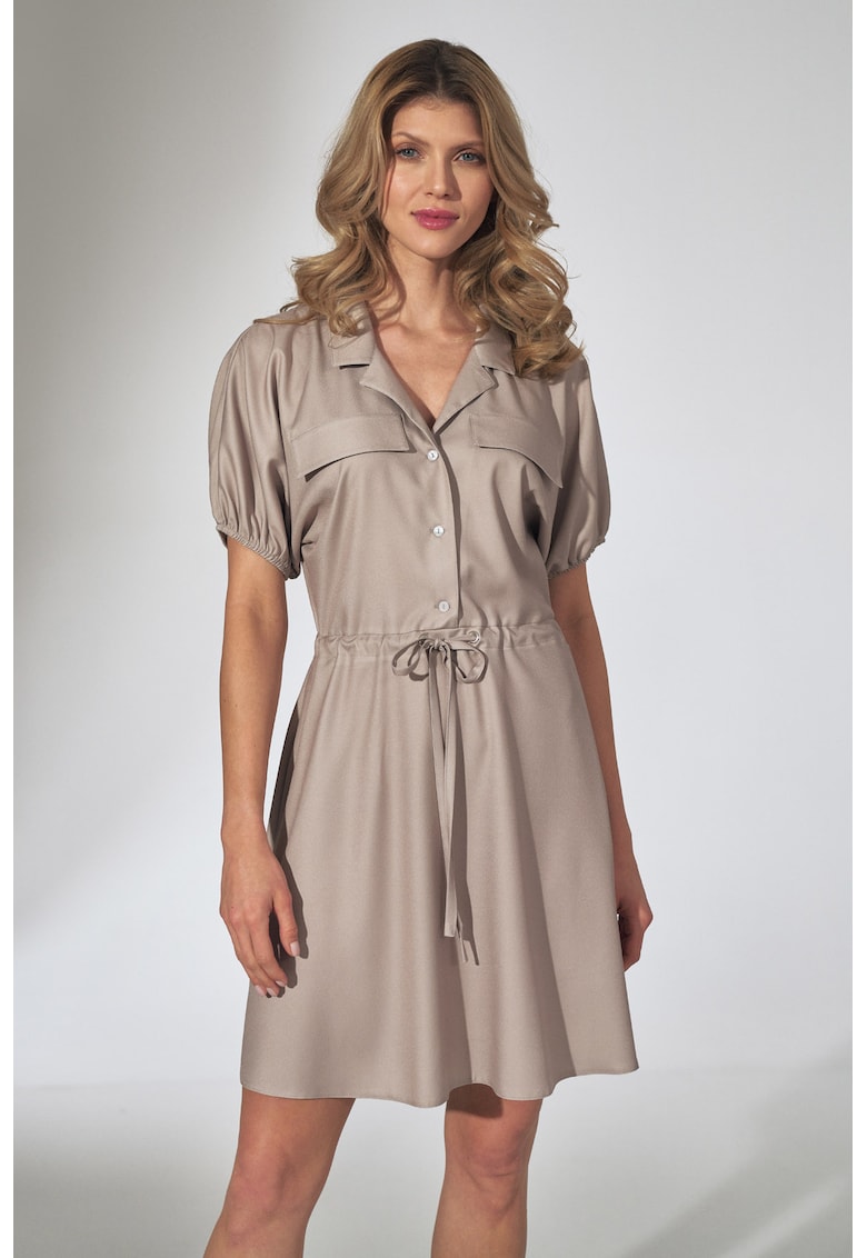 Rochie de vara - descheiata - bej - maneca scurta - viscoza