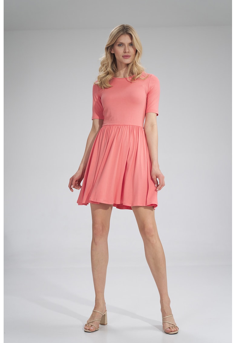 Rochie de vara - maneca scurta - culoare coral - viscoza