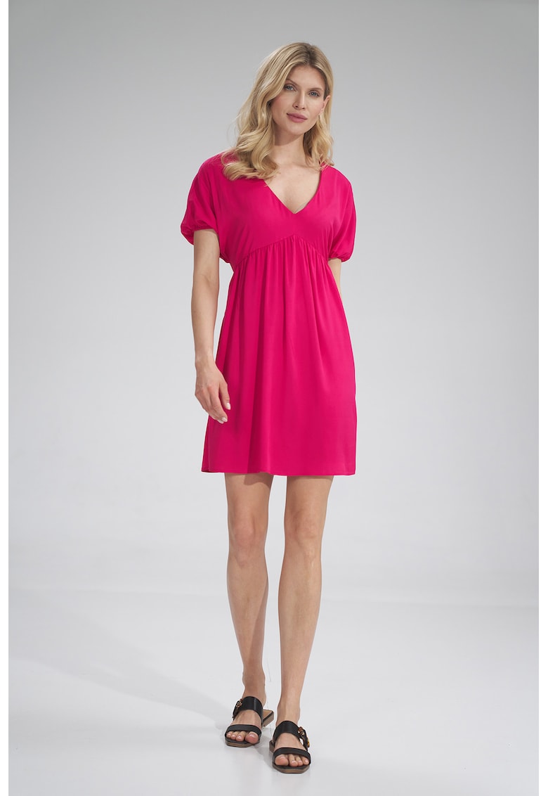 Rochie mini - decolteu in V - viscoza - roz