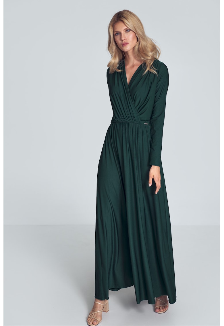 Rochie maxi verde - eleganta - maneci lungi - poliester -