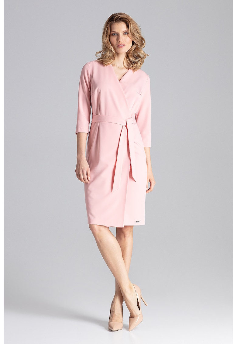 Rochie  eleganta - cu curea - roz - poliester -