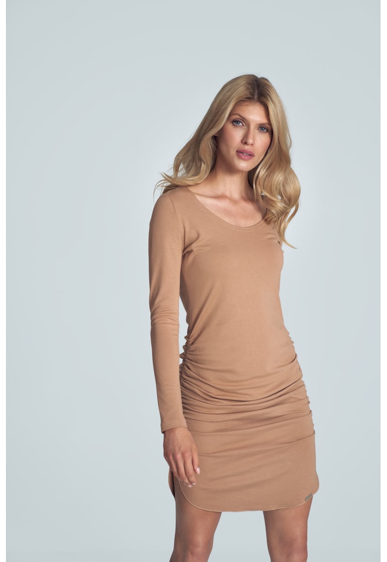 Rochie scurta bej - maneci lungi - viscoza