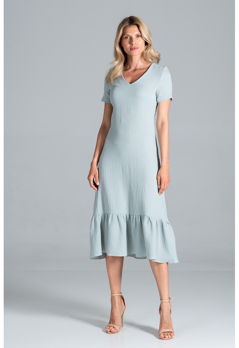 Rochie midi M827 - menta - bumbac 100% - cu volane - maneci scurte