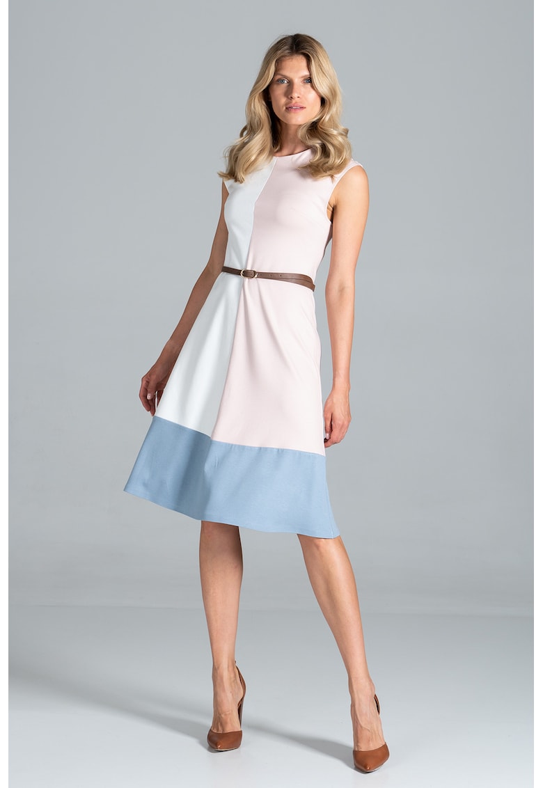 Rochie midi M815 - fara maneci - cu fermoar lateral - din viscoza - poliester si elastan