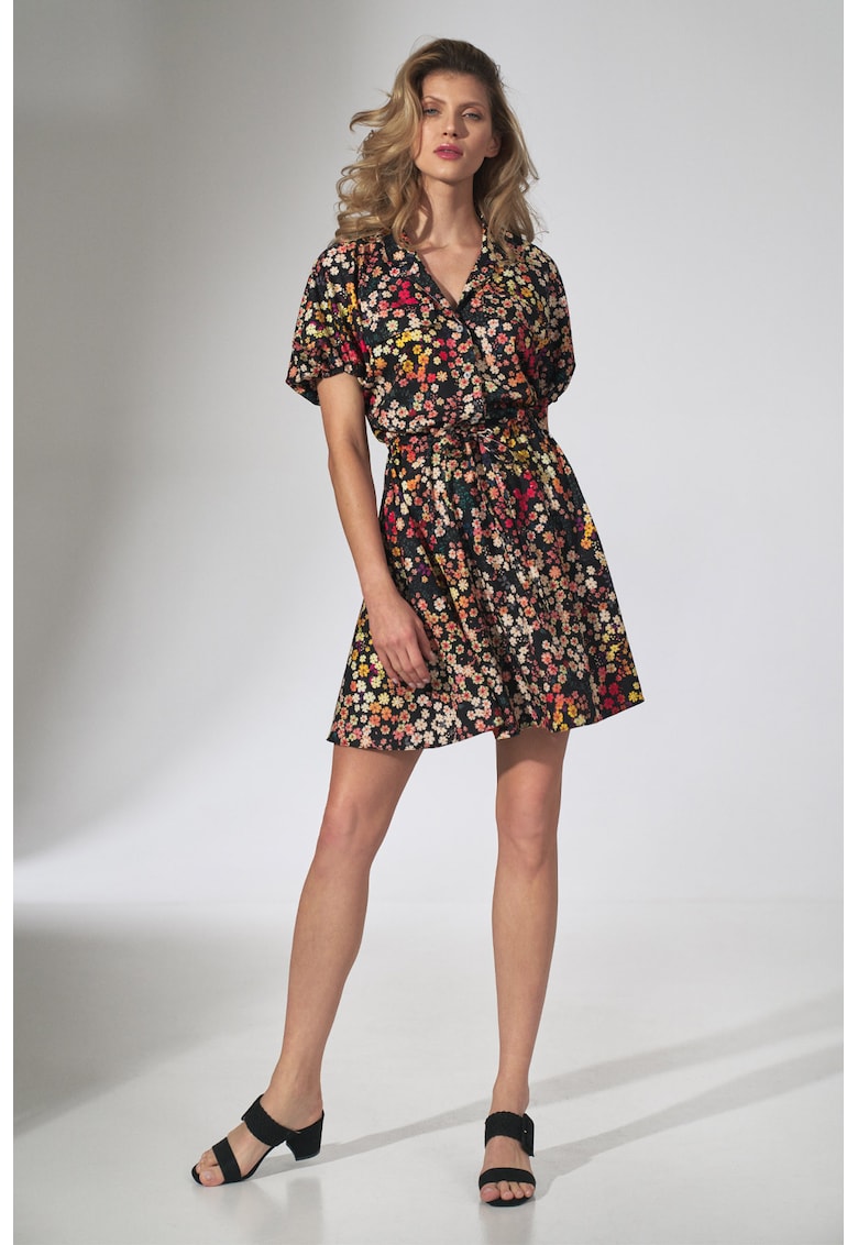 Rochie de vara - M739 - florala - maneca scurta - poliester - multicolor