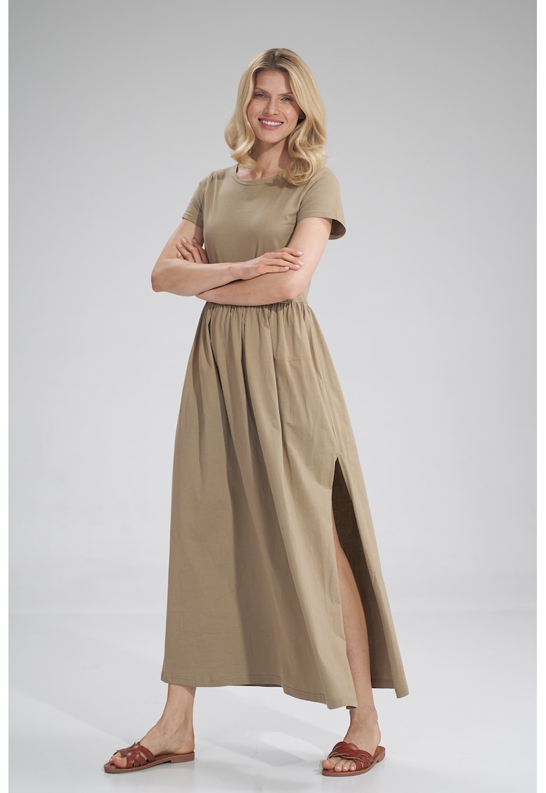 Rochie lunga -  bej - cu fanta - bumbac