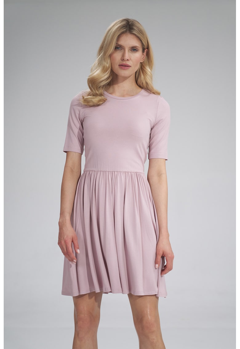 Rochie - vara - maneci scurte - roz pudrat - viscoza