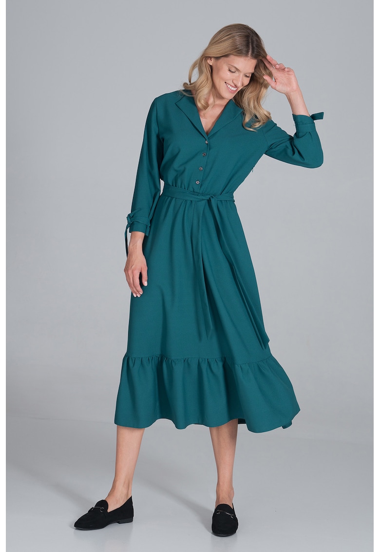 Rochie camasa  verde - cu centura - poliester -