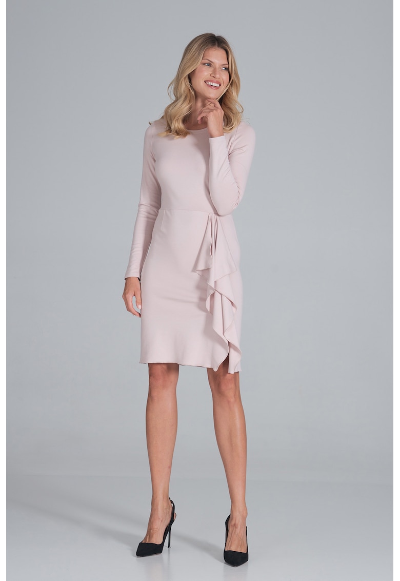 Rochie roz - viscoza - cu fanta si volan