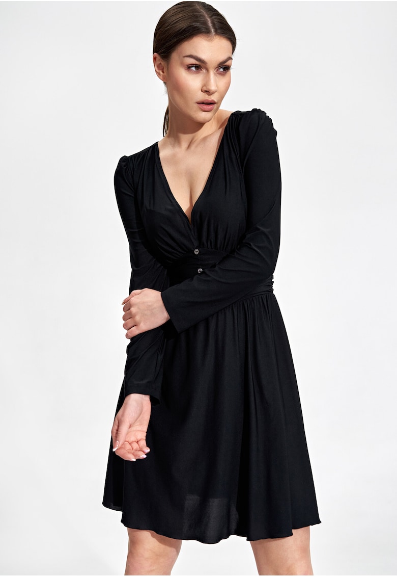 Rochie de seara  M861 - neagra - maneci lungi - poliester - eleganta