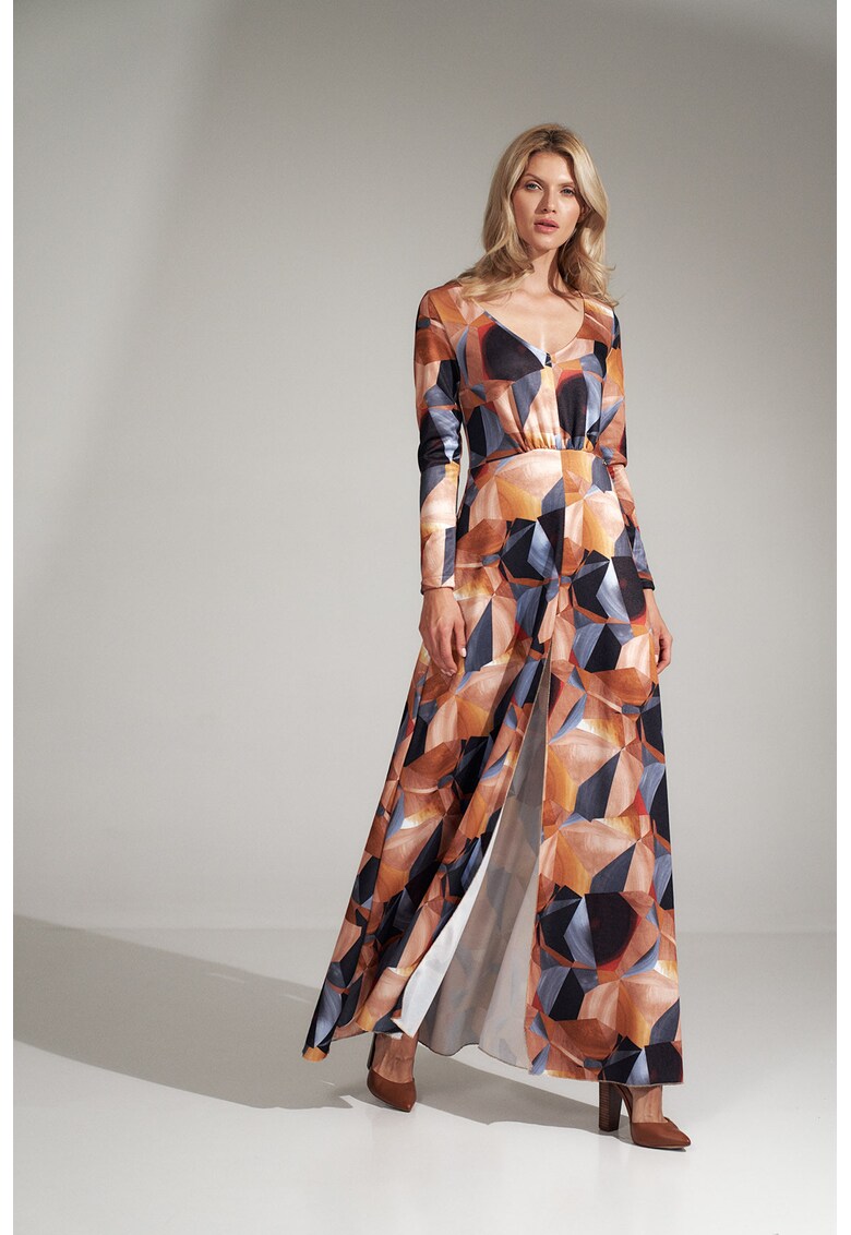 Rochie lunga eleganta - model geometric - culoare unica - poliester