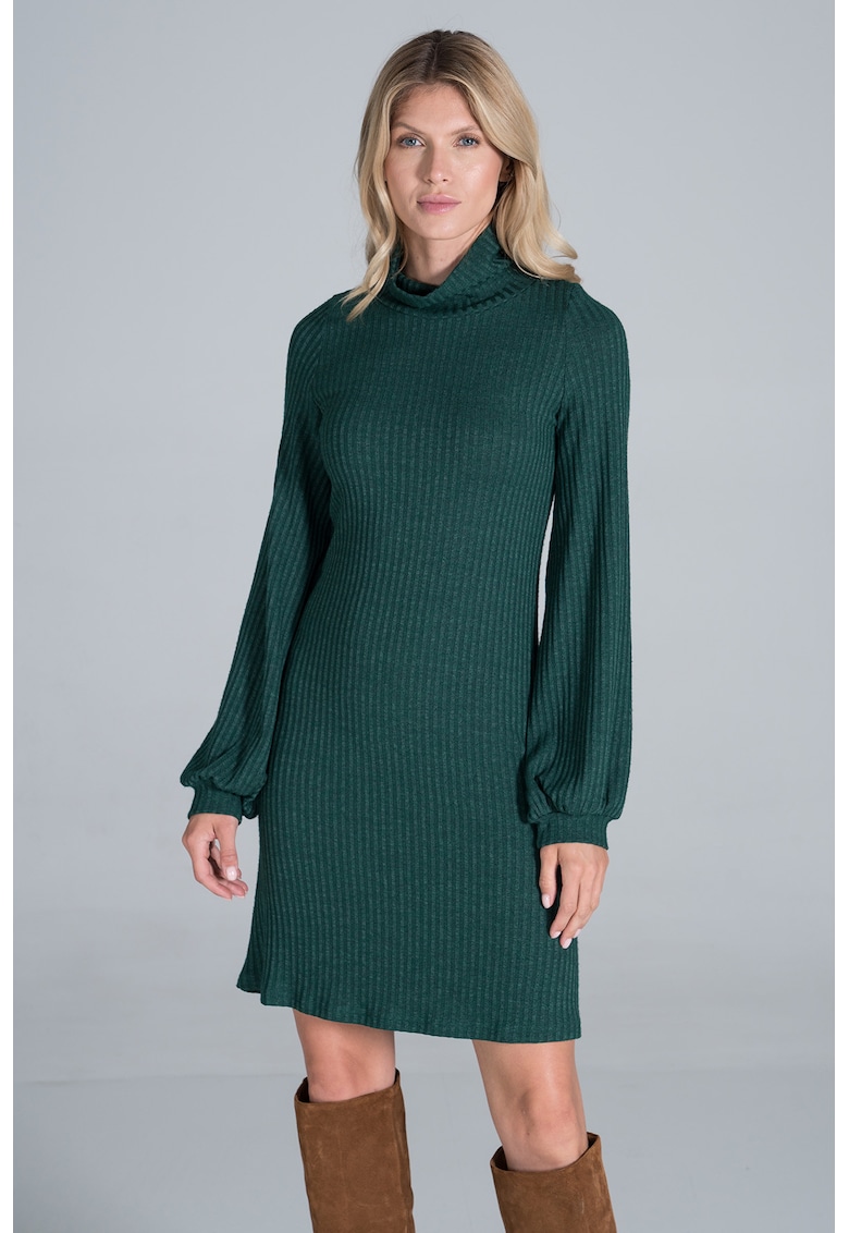 Rochie M831 - verde - tricotata - maneci lungi - poliester -