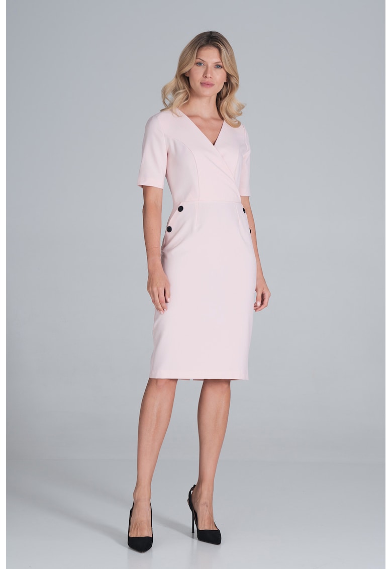 Rochie creion - M851 - roz - poliester - maneca scurta