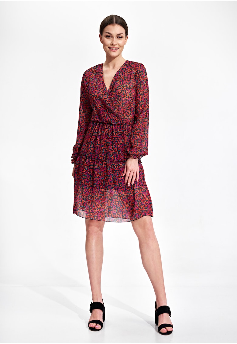 Rochie M859 - cu maneci lungi - poliester - multicolor