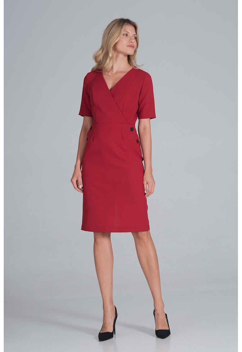 Rochie creion rosu - maneca scurta - poliester -