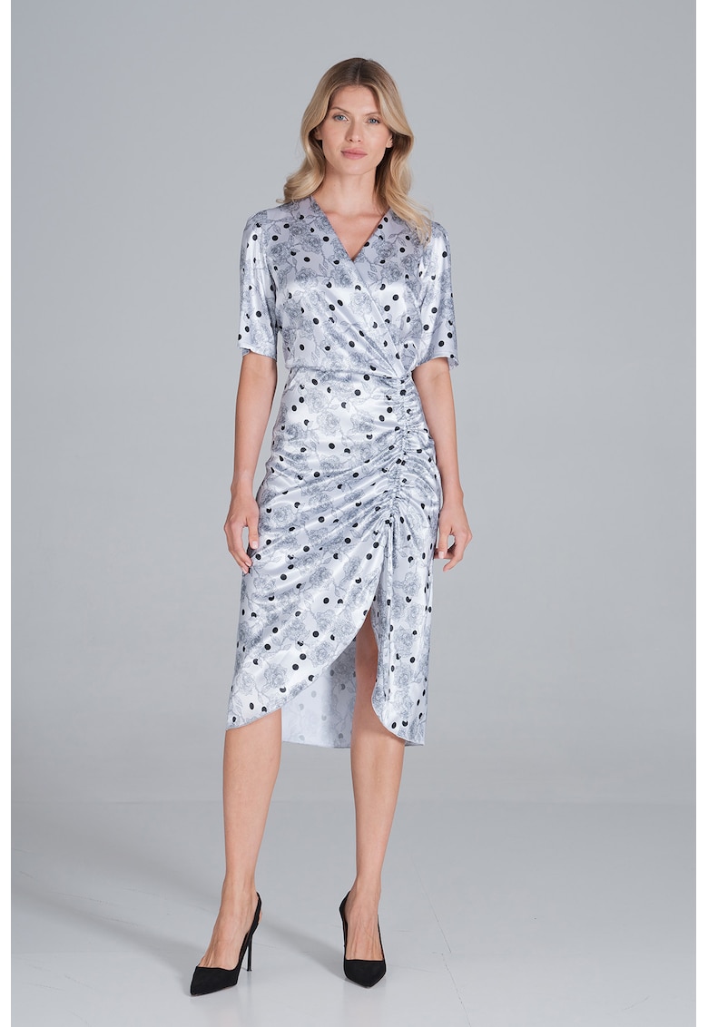 Rochie eleganta - poliester - cu volane - gri -