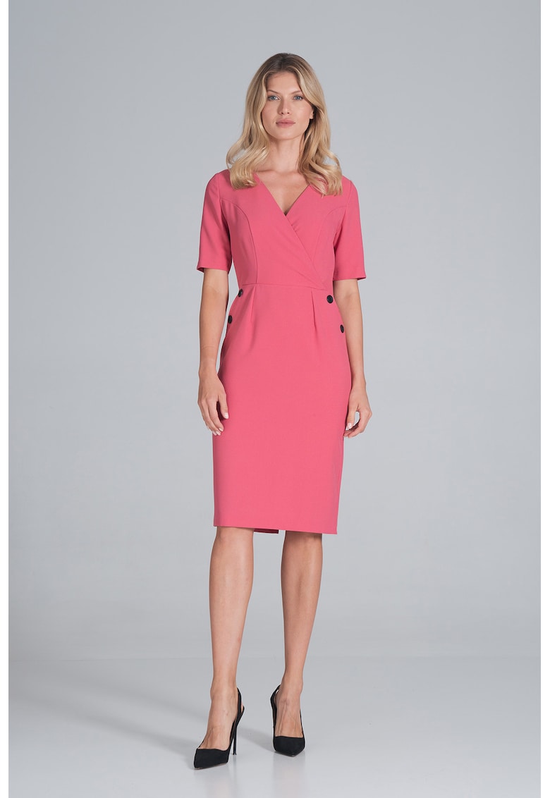 Rochie creion maneca scurta - coral - poliester