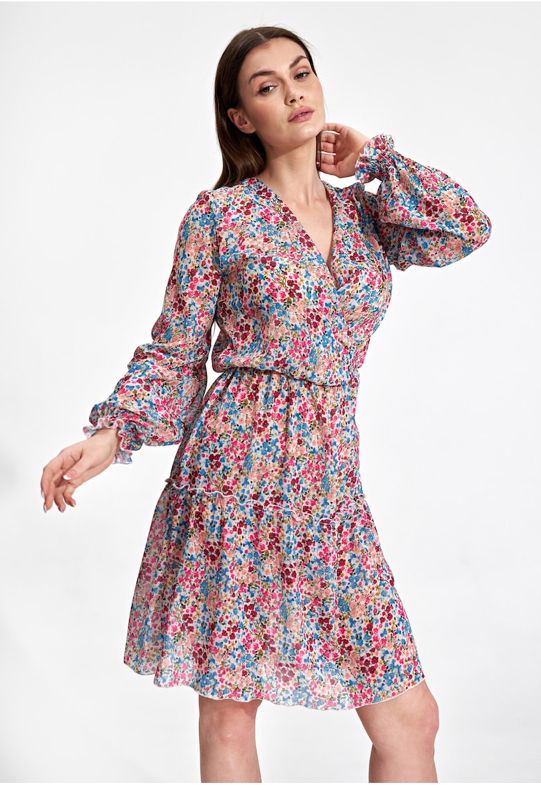 Rochie florala - cu maneci lungi - multicolor - poliester Rochie florala - cu maneci lungi - multicolor - poliester