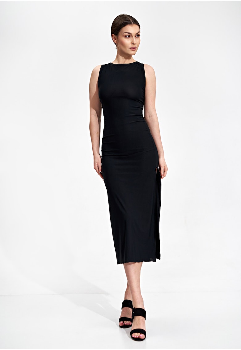 Rochie maxi  neagra - fara maneci - poliester - elastan