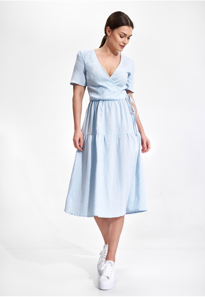 Rochie midi M872 - bumbac 100% - albastru deschis - croiala confortabila