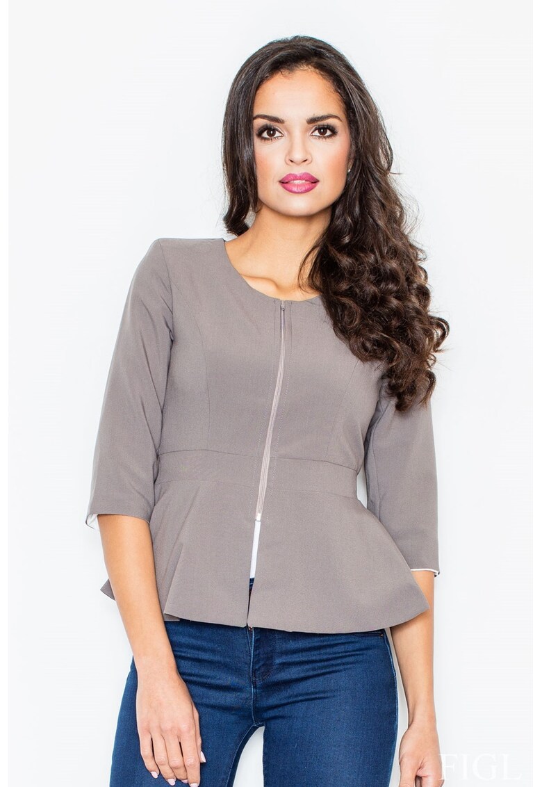 Sacou dama M132 - gri - poliester si viscoza - fermoar -