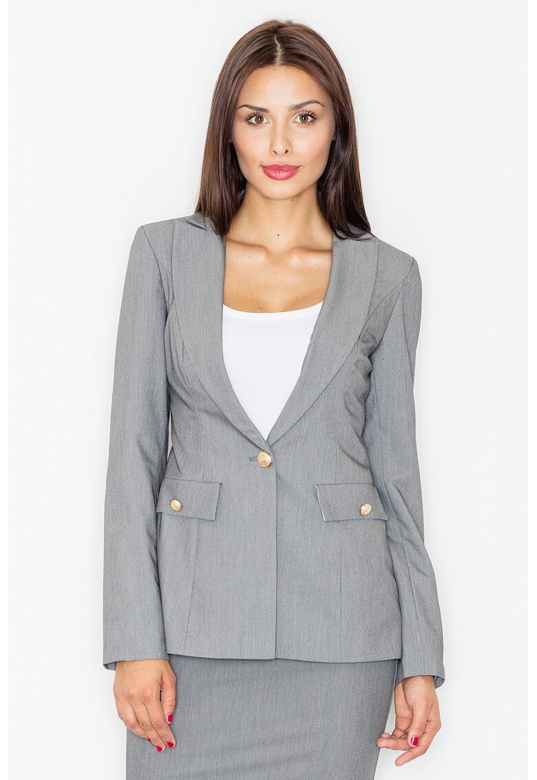 Sacou dama M489 - gri - poliester - nasturi aurii - elegant