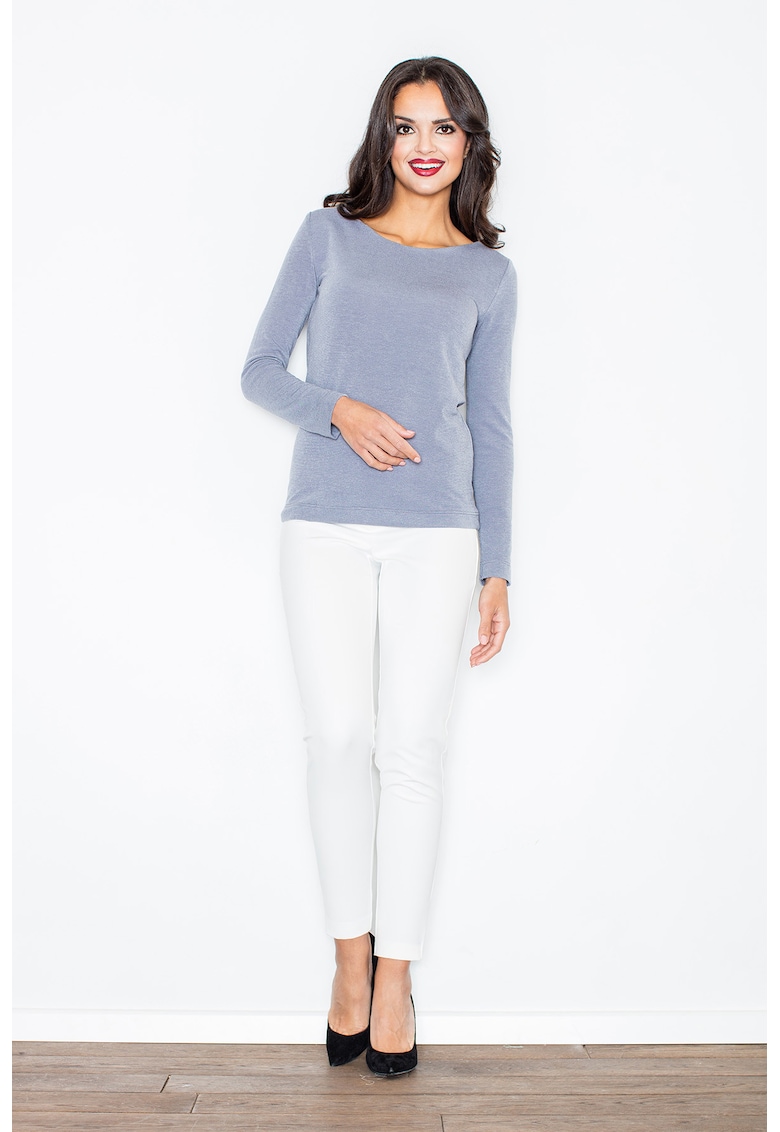 Pulover dama  tip barca - maneci lungi - gri - tricotaj de calitate