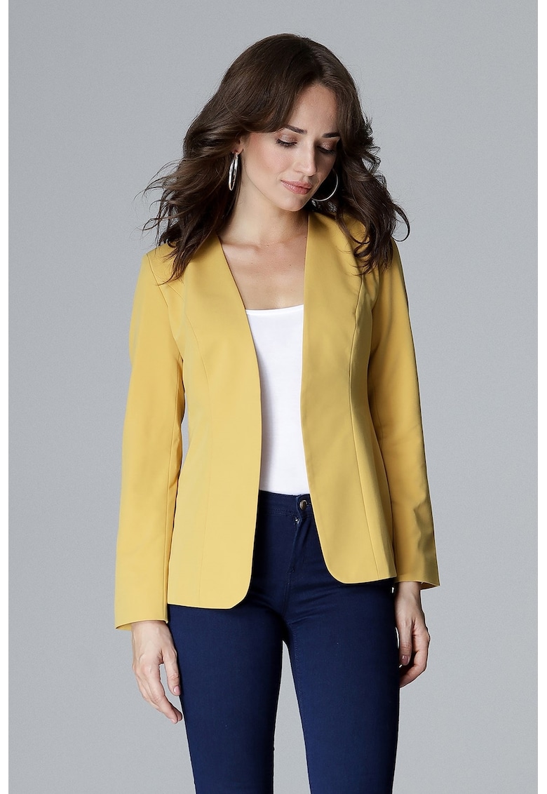 Sacou dama scurt - galben - poliester si viscoza -