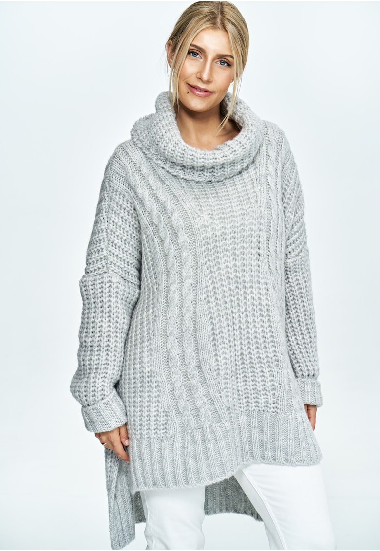 Pulover supradimensionat  gri - tricotat - cu guler inalt - material moale si rezistent -