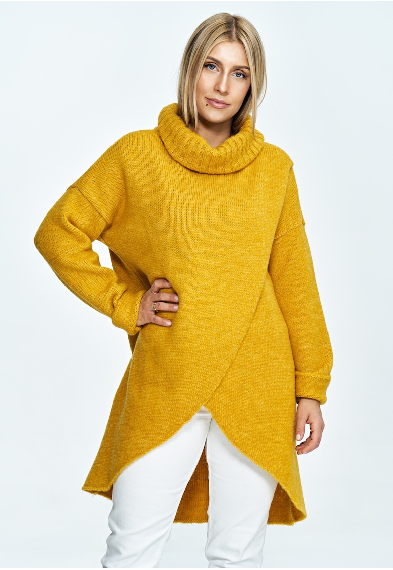 Pulover supradimensionat - guler inalt - design tip plic - tricotat cu lana -