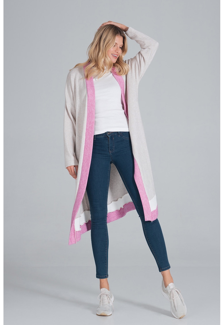 Cardigan lung tricotaj moale - maneci lungi - multicolor - poliester - elastan - nailon