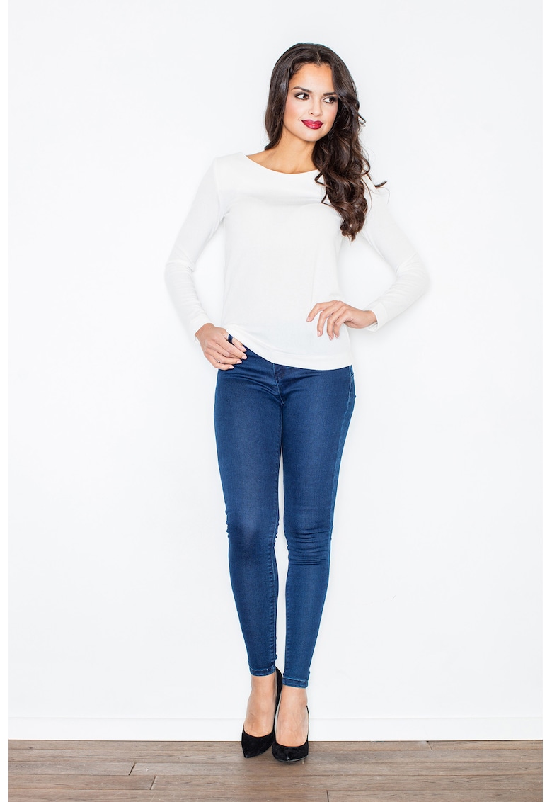 Pulover dama  tip barca - cu sireturi la spate - ecru - tricotat -